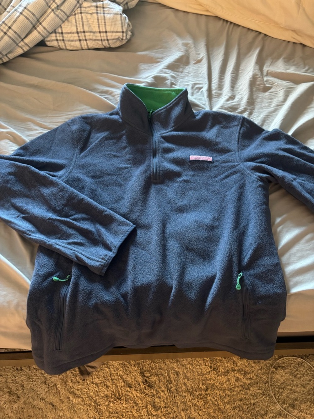 Vineyard Vines Navy Quarter-Zip Fleece with Green Trim
